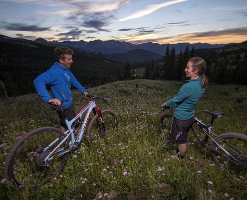 Mountain bikers enjoy sunset in Breckenridge